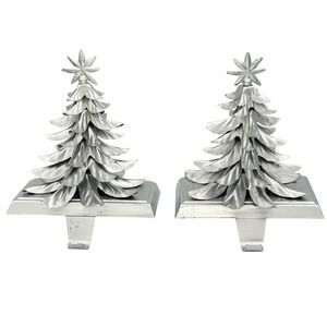 Silver Metal Christmas Tree Stocking Holder Mantel Decor Star Top Rustic